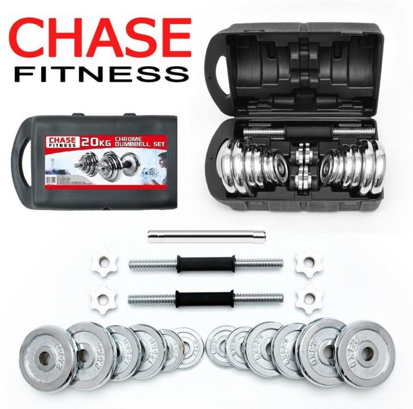 20kg Chrome Dumbbell and Barbell Weight Set